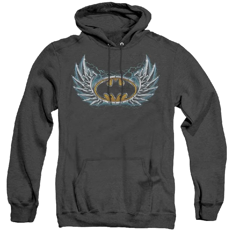 Dc Batman Steel Wings Logo - Heather Pullover Hoodie Bishop Sleeve Elegant