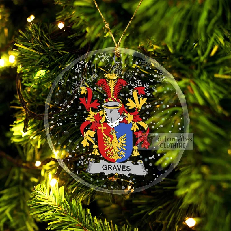 Graves Irish Clan Christmas Glass Ornament with Coat of Arms Faux Fur Real Fur Shearling
