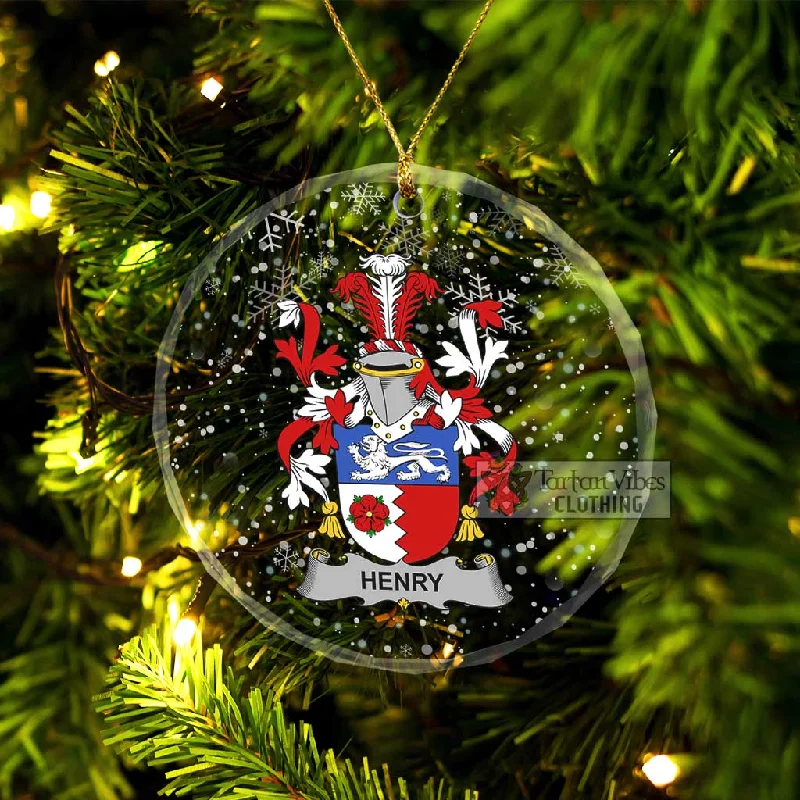 Henry Irish Clan Christmas Glass Ornament with Coat of Arms Knit Woven Fleece