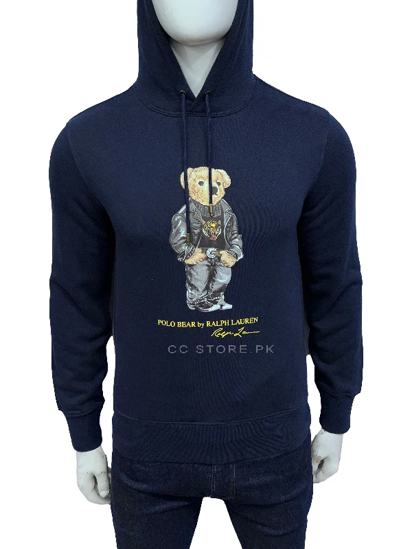 RL Tiger Bear Navy Blue Fleece Hoodie Hoodie with Lace Feminine Delicate