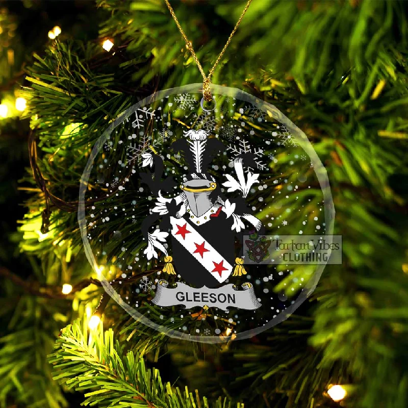 Gleeson Irish Clan Christmas Glass Ornament with Coat of Arms Sleeveless Short Sleeve Long Sleeve