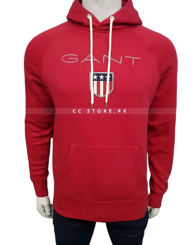 GNT Shield Logo Red Hoodie Hoodie with Half-Zip Sporty Casual