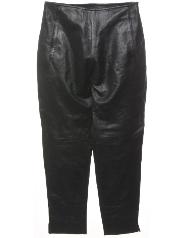 Black Leather Tapered Trousers - W29 L27 Trousers Flared Retro