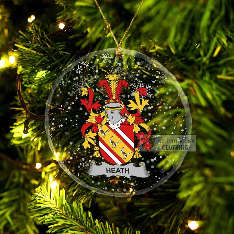 Heath Irish Clan Christmas Glass Ornament with Coat of Arms Mesh Canvas Denim