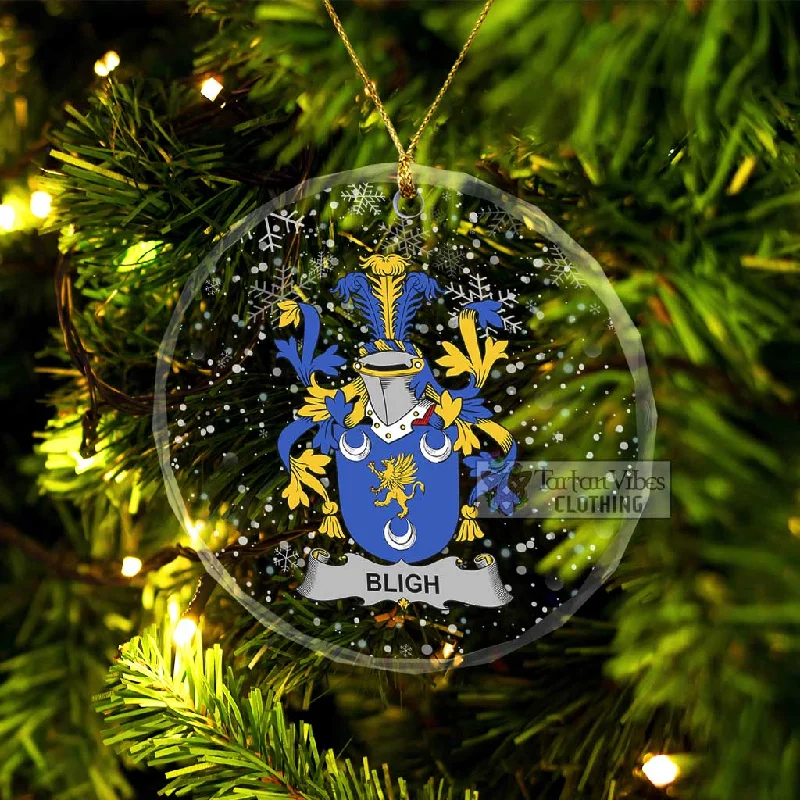 Bligh Irish Clan Christmas Glass Ornament with Coat of Arms Satin Silk Chiffon