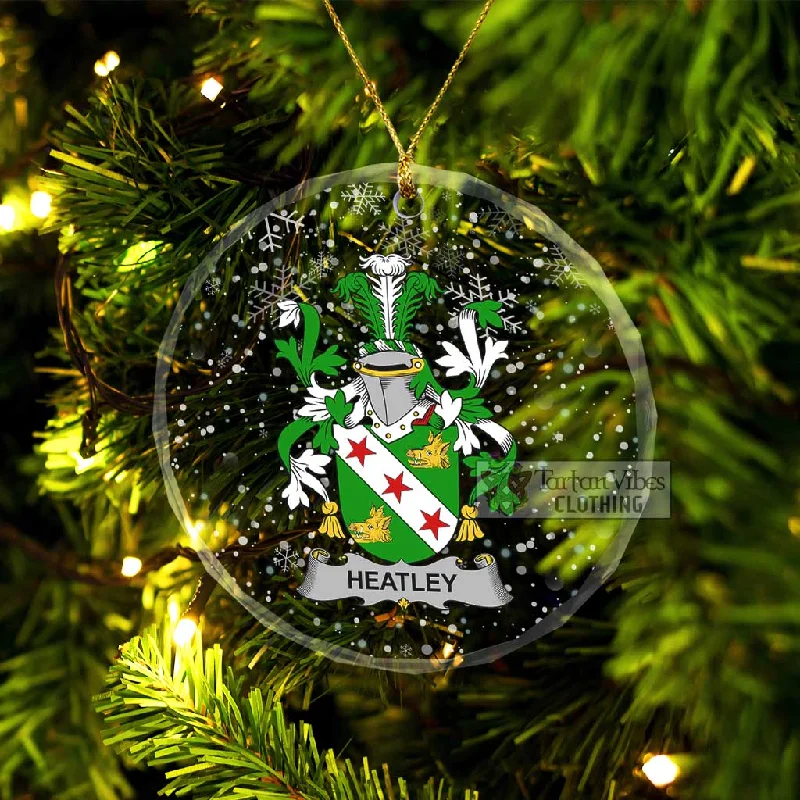 Heatley Irish Clan Christmas Glass Ornament with Coat of Arms Chenille Brocade Lace