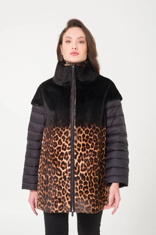 Leopard Patterned Fur Coat Knit Woven Fleece
