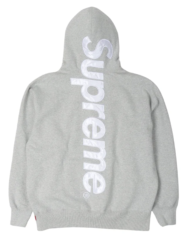 Satin Appliqué Hooded Sweatshirt Hoodie with Frayed Bohemian Relaxed
