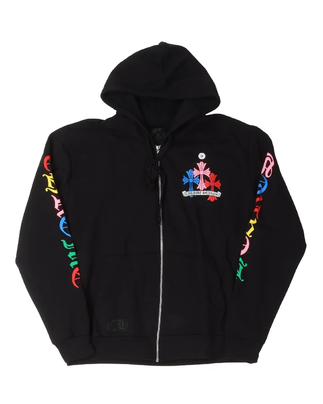 Multicolor Cross Logo Zip-Up Hoodie Hoodie with Bell Sleeves Flared Feminine