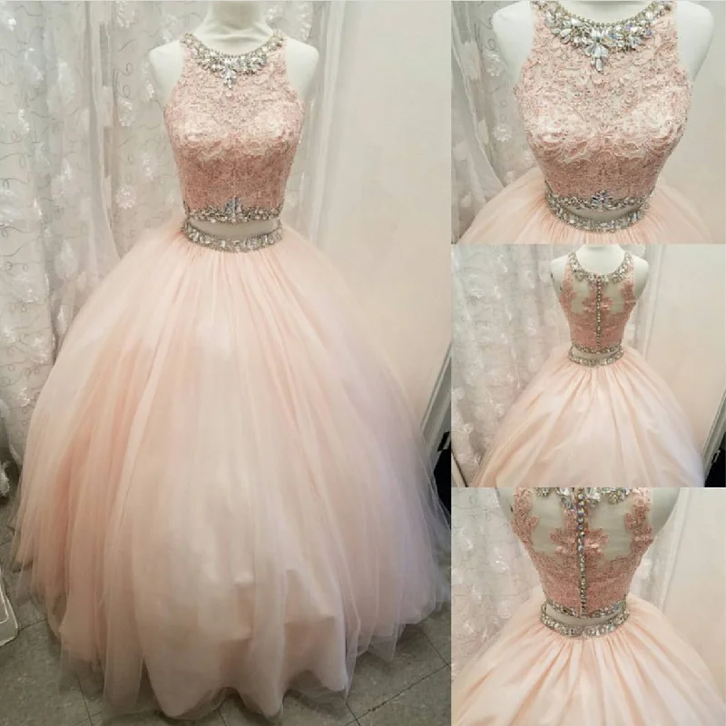 Elegant Lace Crop Top Pink Tulle Ball Gown Quinceanera Dresses Two Piece Elegant Classic Vintage Elegant Lace Crop Top Pink Tulle Ball Gown Quinceanera Dresses Two Piece Elegant Classic Vintage