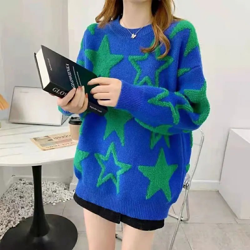 Korean Fashion Star Sweater - Casual Thick Winter Pullover Wrist Length Sleeve