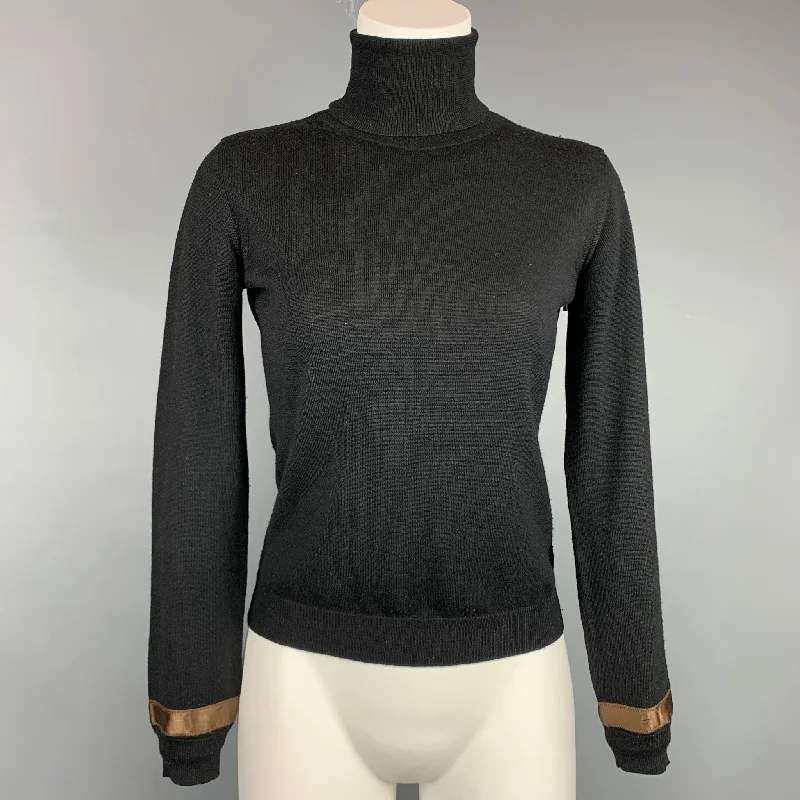 FABIANA FILIPPI Size S Black & Brown Merino Wool Turtleneck Pullover Short Puff Sleeve FABIANA FILIPPI Size S Black & Brown Merino Wool Turtleneck Pullover Short Puff Sleeve