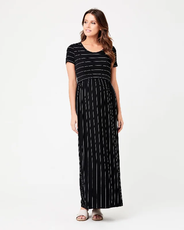 Maxi Crop Top Nursing Dress Black / Flint Cashmere Blend Cotton Blend Poly Blend