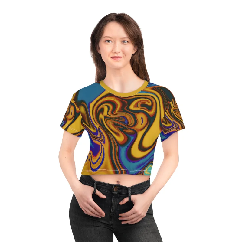 Transcendent Gold Crop Top Tee Polka Dot Checkered Tartan
