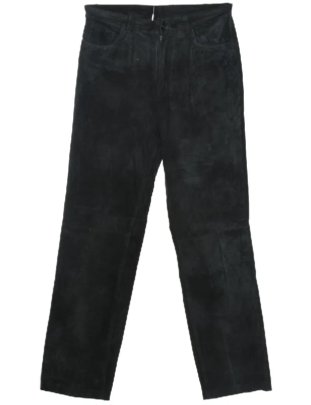 Black Suede Trousers - W31 L32 Chinos Cotton Straight Leg