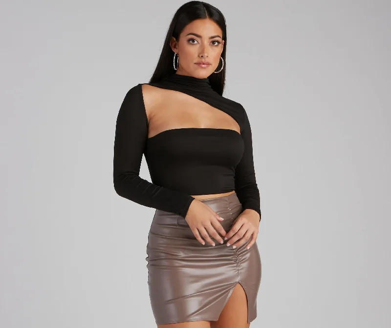 Make It Bold Cutout Crop Top Welt Pockets Slit Pockets Flap Pockets