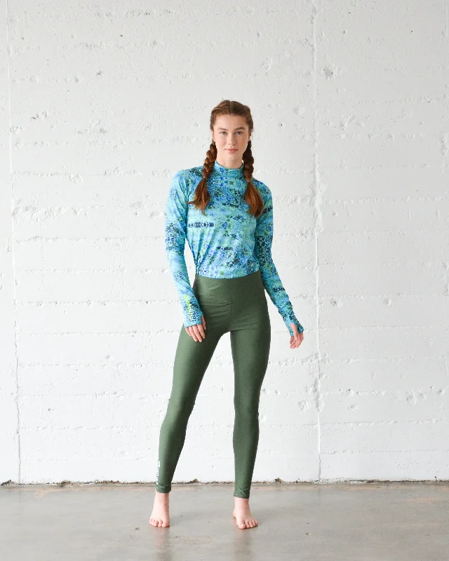 WOMEN'S SWIM LEGGINGS  - OLIVE Stylish Printed Stretch Leggings