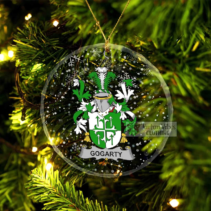 Gogarty Irish Clan Christmas Glass Ornament with Coat of Arms Collared Crew Neck Turtle Neck