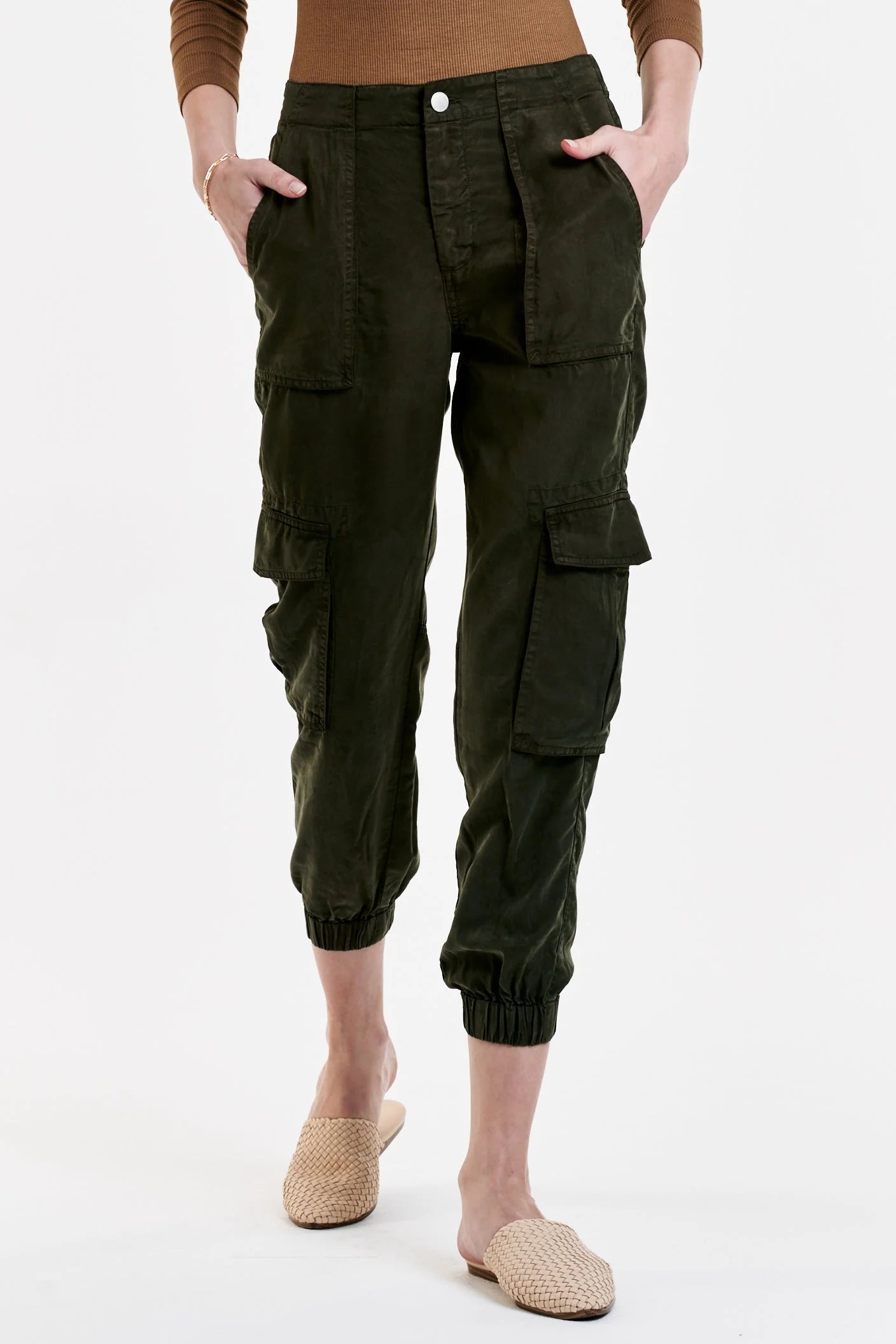 Dear John Sandy Super High Rise Ankle Trouser Pants Olive Trousers sophisticated sleek