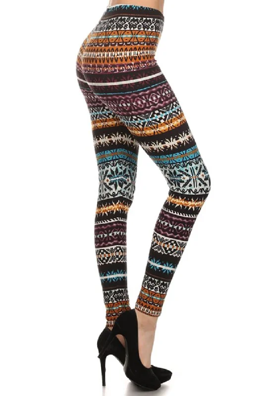 Multi Static Snowflake Design Leggings Stylish Side-Stripe Leggings