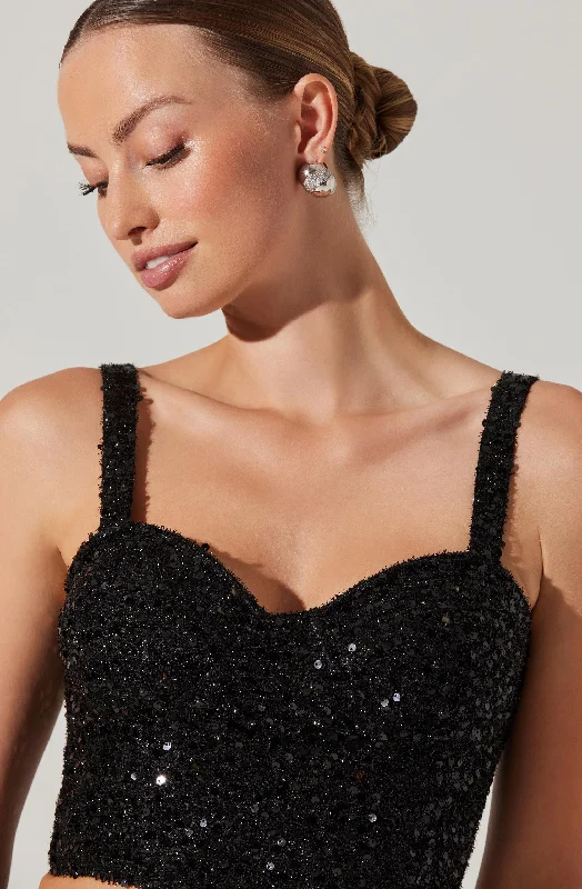 Suiren Sequin Bustier Crop Top Summer Crop Top Casual Short Sleeve