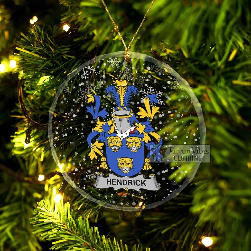 Hendrick Irish Clan Christmas Glass Ornament with Coat of Arms Denim Leather Suede