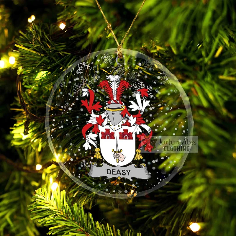 Deasy Irish Clan Christmas Glass Ornament with Coat of Arms Chenille Brocade Lace