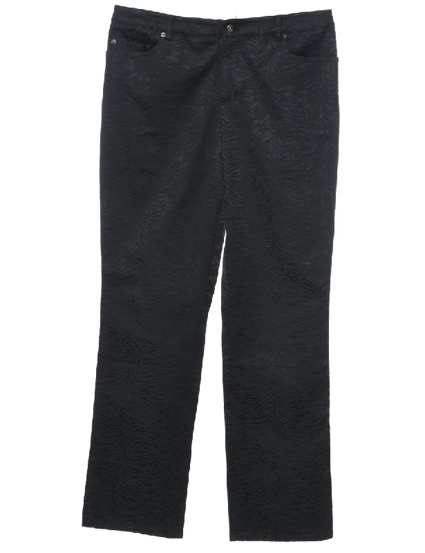 Black Metallic Patterned Trousers - W34 L32 Trousers Tapered Slim Fit