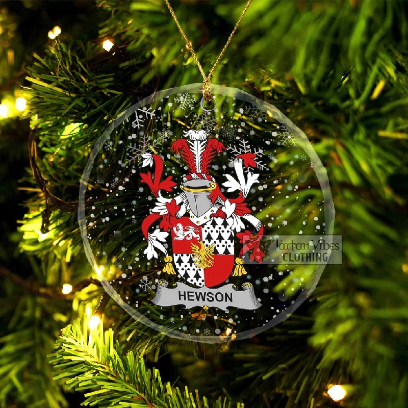 Hewson Irish Clan Christmas Glass Ornament with Coat of Arms Boat Shawl Notched