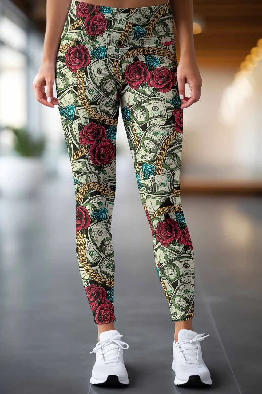 Money Magnet Lucy Green Dollar Rose Print Leggings Yoga Pants - Women Stylish Stretch Print Leggings Money Magnet Lucy Green Dollar Rose Print Leggings Yoga Pants - Women Stylish Stretch Print Leggings