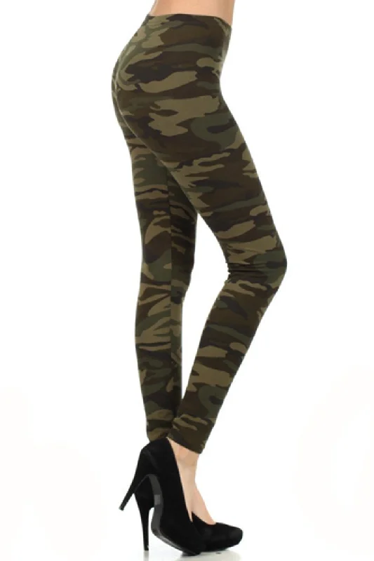 Army Graphic Print Lined Leggings Stylish Faux Leather Leggings