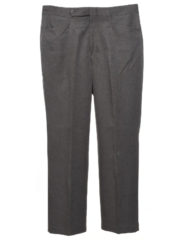 1970s Classic Grey Trousers - W35 L30 High Waist Slim Fit Ankle Length