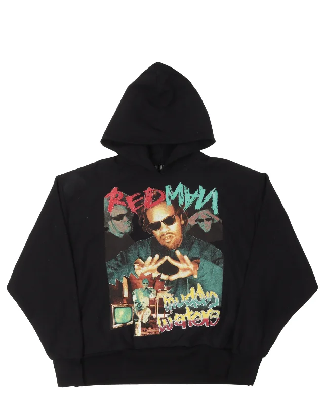 Reworked Vintage Red Man Muddy Waters Hoodie Hoodie with Hidden Zipper Minimalist Clean