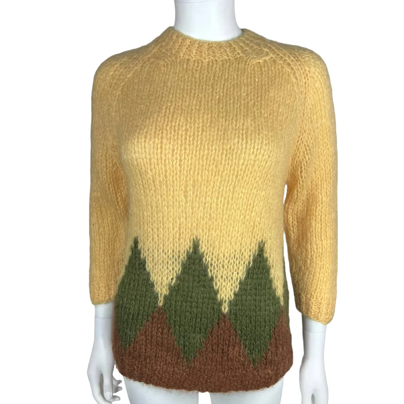 Vintage 1960s Italian Hand Knit Sweater Mohair Wool Pullover Button Front Sweater