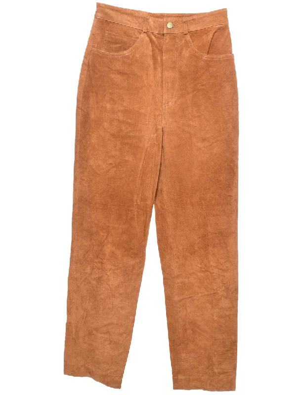 Brown Classic Suede Trousers - W28 L29 Skinny Trousers Denim Stretchy
