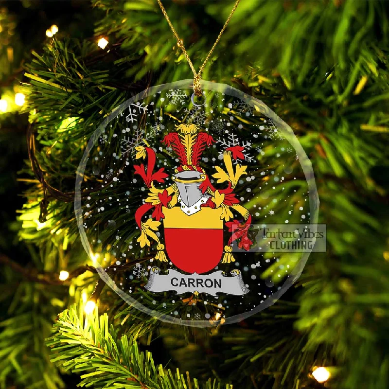 Carron Irish Clan Christmas Glass Ornament with Coat of Arms Trim Padded Insulated