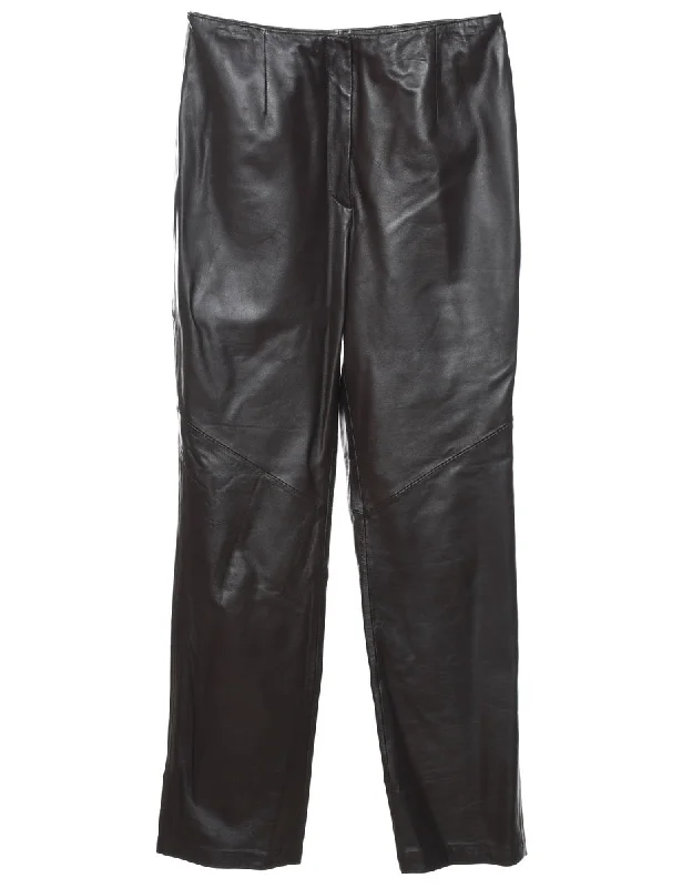 Black Leather Trousers - W30 L33 Trousers Yoga Stretchy