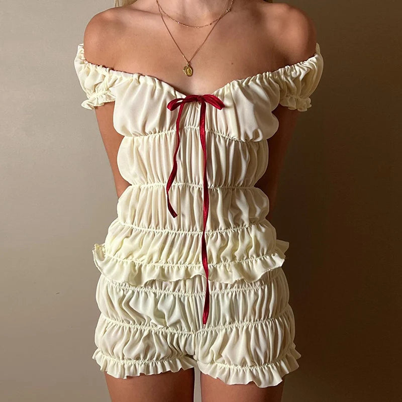 Cottagecore 2 Piece Set Lounging Wear Ruched Off Shoulder Crop Tops + Shorts Kawaii Pyjamas Notch Collar Peter Pan Collar Cowl Neck Cottagecore 2 Piece Set Lounging Wear Ruched Off Shoulder Crop Tops + Shorts Kawaii Pyjamas Notch Collar Peter Pan Collar Cowl Neck