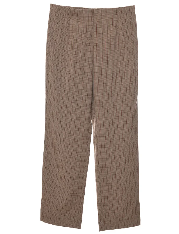 Brown Checked Trousers - W30 L31 High Waist Slim Fit Ankle Length