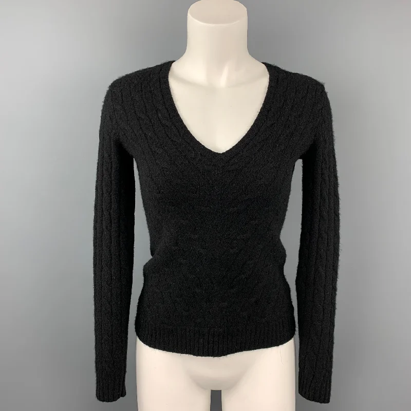 RALPH LAUREN Black Label Size S Black Knitted Cashmere Pullover Puff Sleeve Stylish