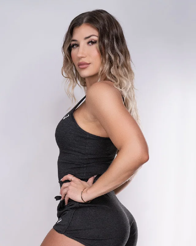 Loungerie Crop Top Charcoal Embroidered Appliqued Beaded