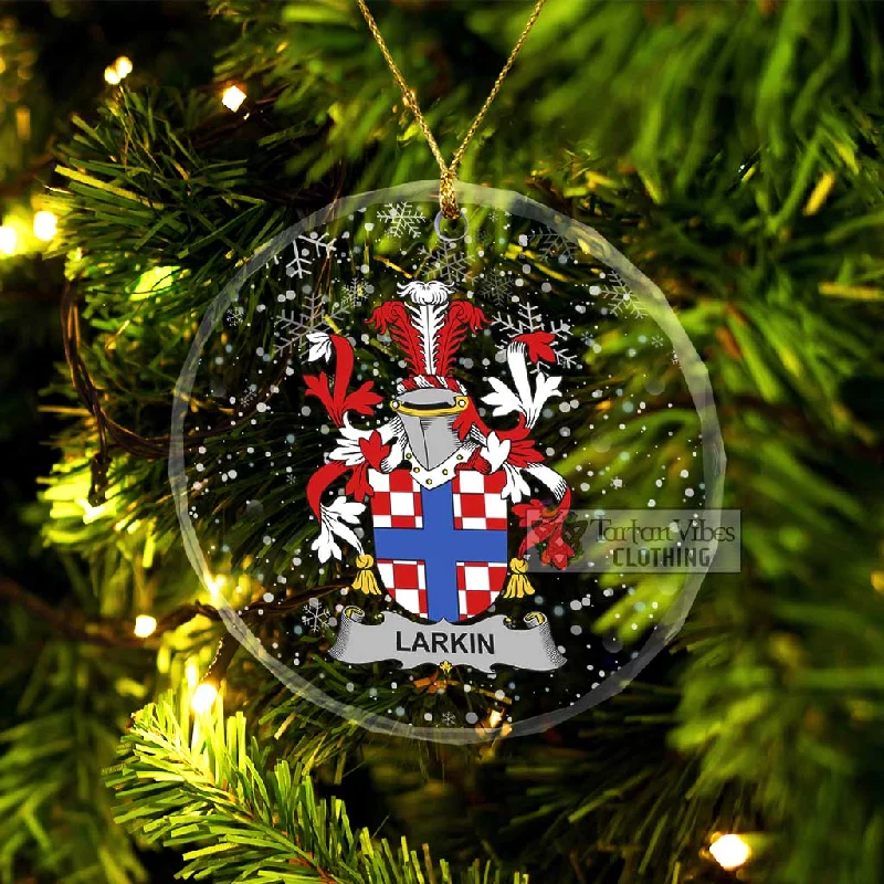 Larkin Irish Clan Christmas Glass Ornament with Coat of Arms Suede Faux Fur Shearling Larkin Irish Clan Christmas Glass Ornament with Coat of Arms Suede Faux Fur Shearling