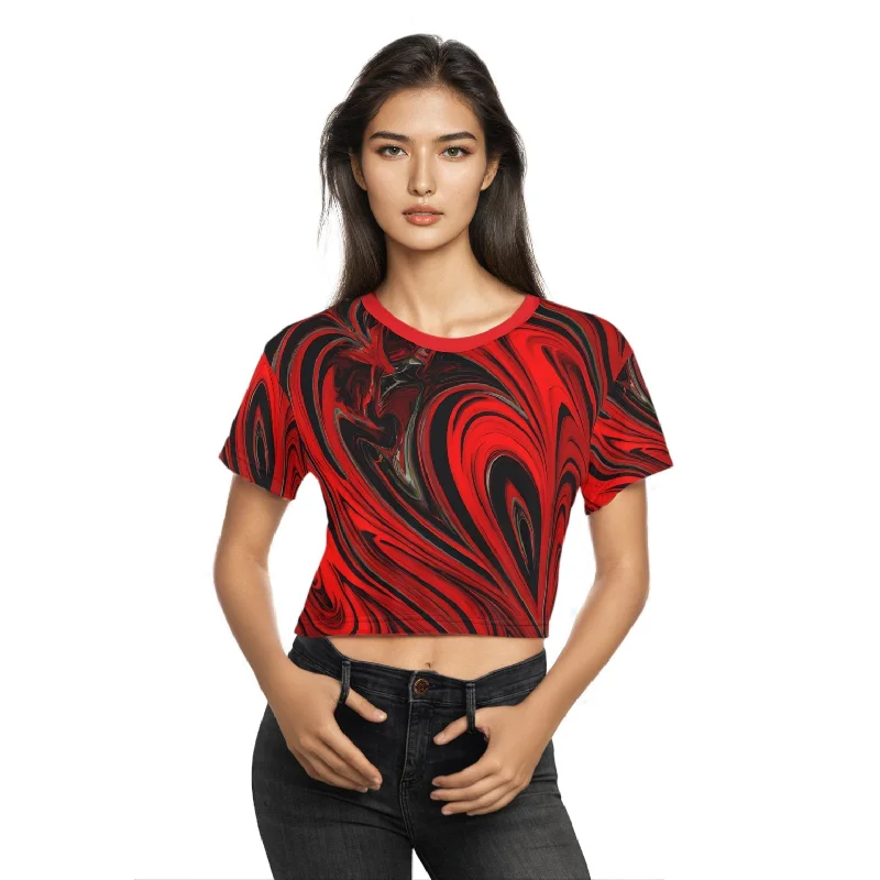 Raging Heart Crop Top Tee Chenille Brocade Lace