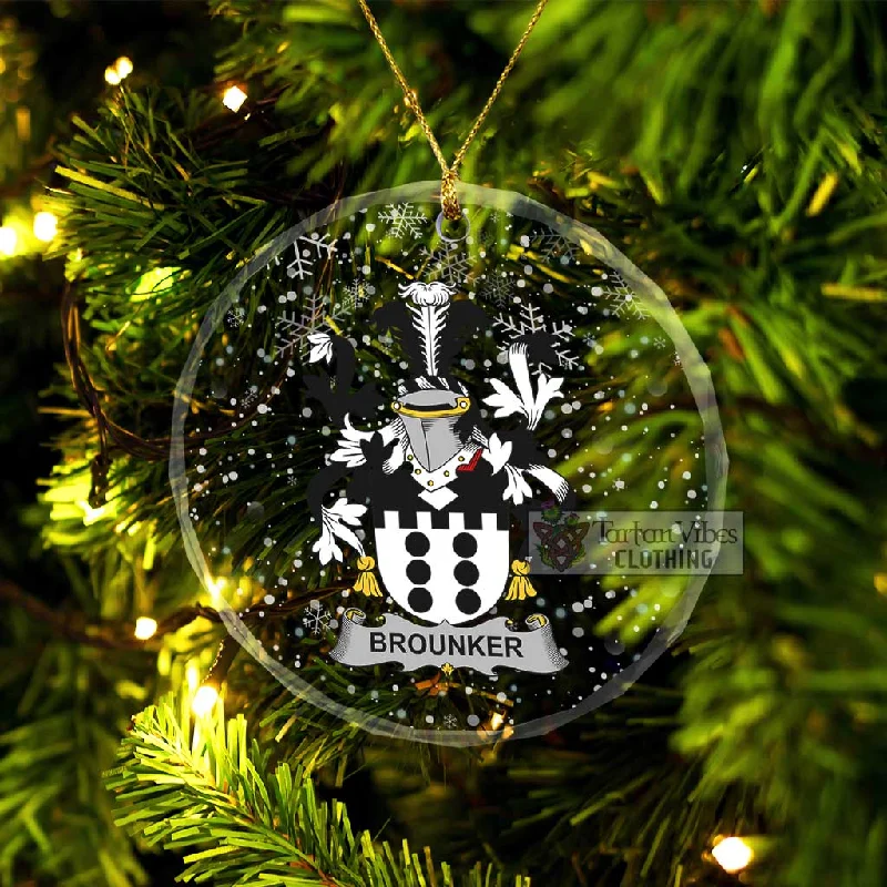 Brounker Irish Clan Christmas Glass Ornament with Coat of Arms Tweed Herringbone Houndstooth Brounker Irish Clan Christmas Glass Ornament with Coat of Arms Tweed Herringbone Houndstooth
