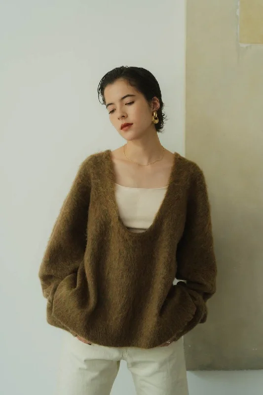 Uneck Knit Pullover(unisex)/Khaki Zipper Front Cardigan