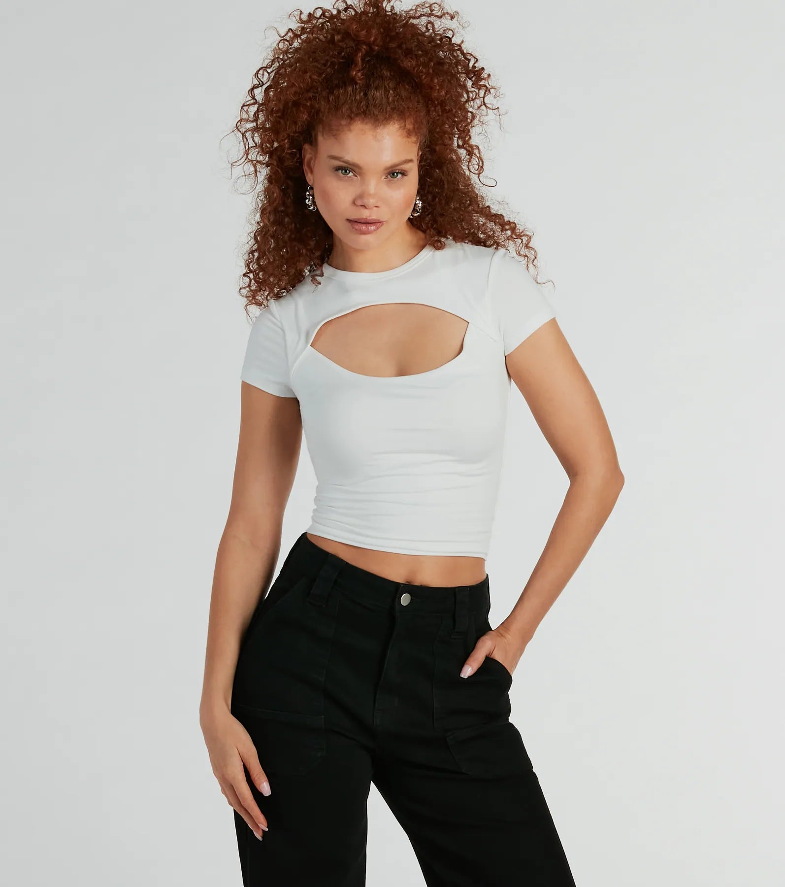 Playful Vibes Cutout Crew Neck Crop Top Solid Color Striped Floral