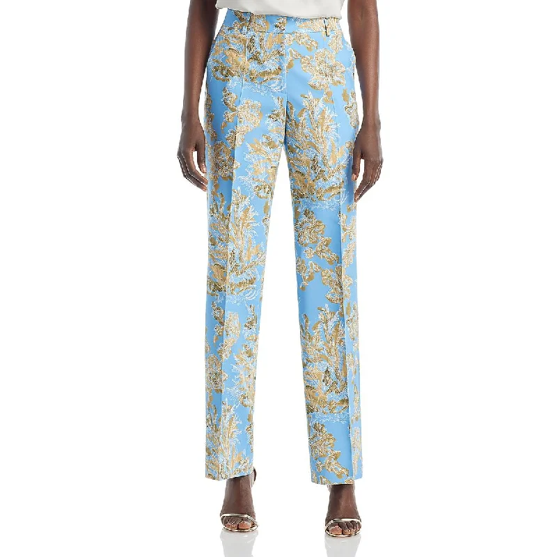 Lafayette 148 New York Womens Printed Pleated Trouser Pants Trousers Bootcut Casual