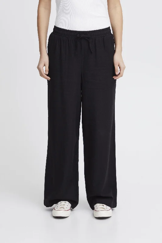 VIVER LINEN ELASTIC WAIST TROUSER (BLACK) Trousers New Arrival