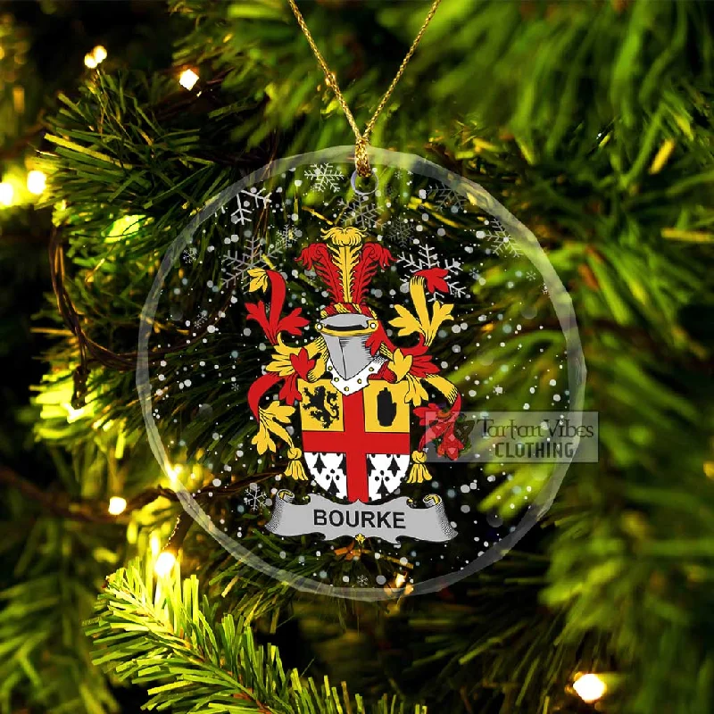 Bourke Irish Clan Christmas Glass Ornament with Coat of Arms Vent Hem Cuff