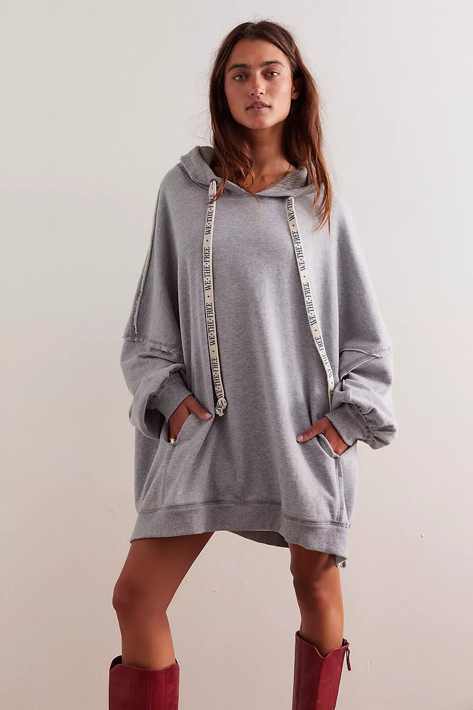Free People We The Free We Hoodie - HEATHER GREY Hoodie with Exposed Zipper Edgy Industrial